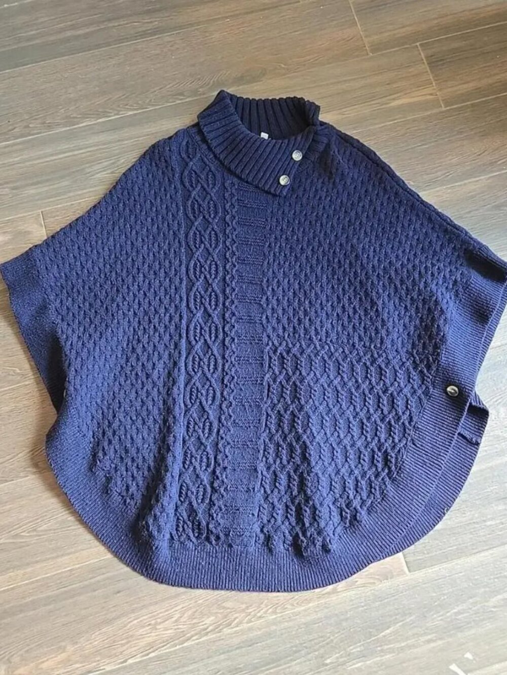 Womens Talbots Cable Knit Poncho Sweater S/m Navy Blue oversized